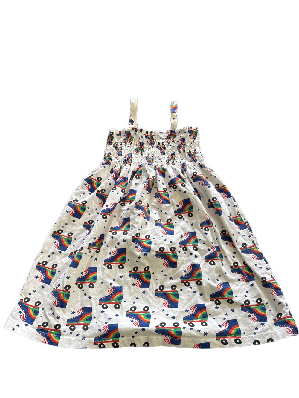 Hanna Andersson White Girls Dress with Rainbow Roller Skates 8